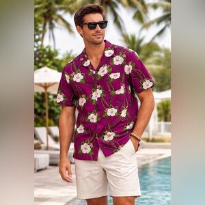 LAKAMI men Hawaiian short sleeve floral summer style  shirt /size 3XL